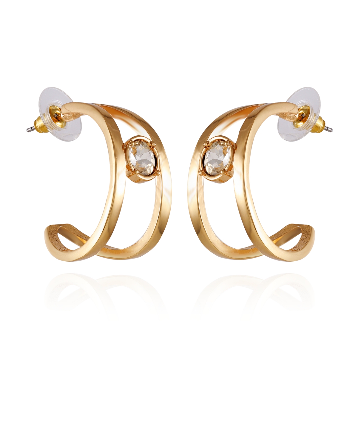 Gold-Tone Glass Stone Hoop Earrings - Gold