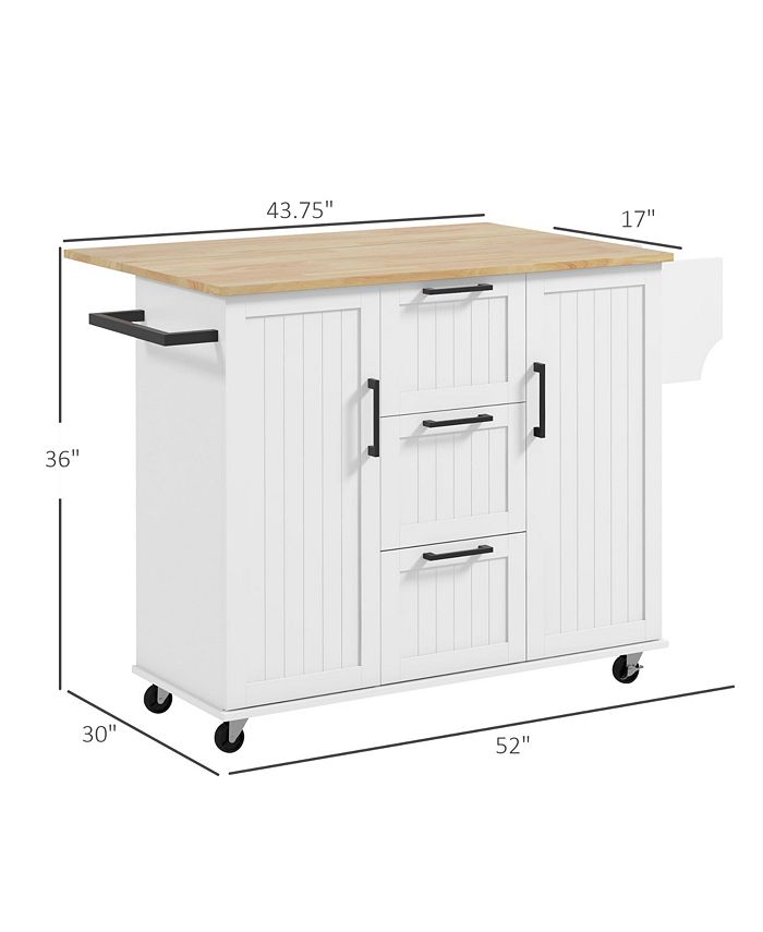 Kitchen Island on Wheels, Kitchen Cart with Drop Leaf, White