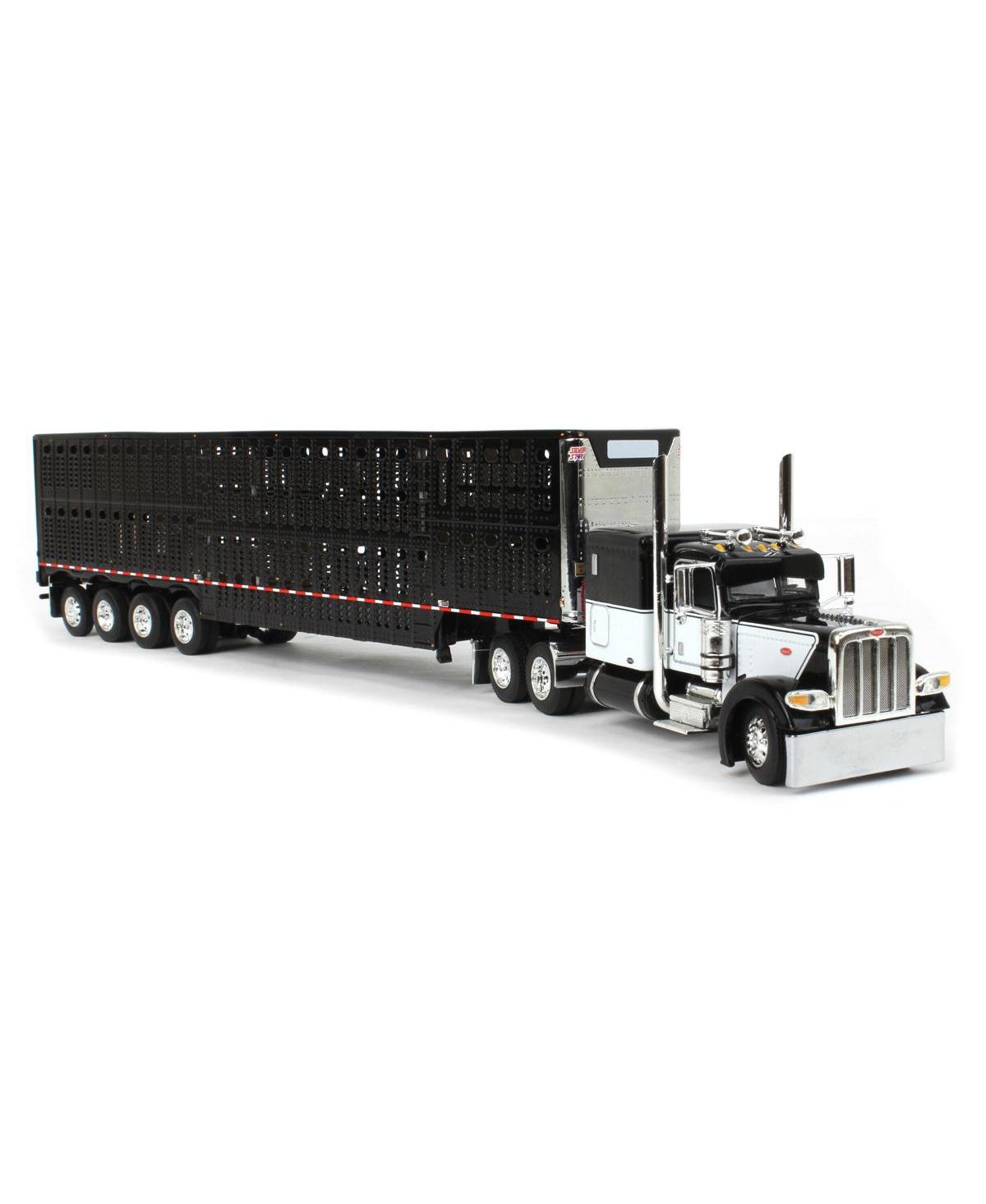 First Gear 1/64& White Peterbilt 389 w/ Wilson Silver star Livestock Trailer - Black