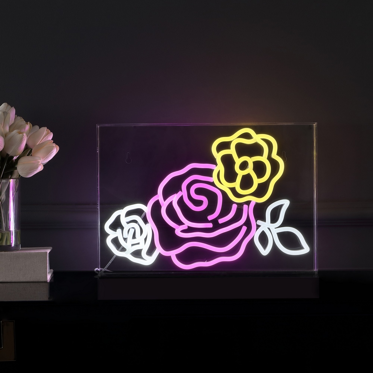 Jonathan Y Crowd Of Roses Contemporary Glam Acrylic Box Usb Operated Led Neon Light