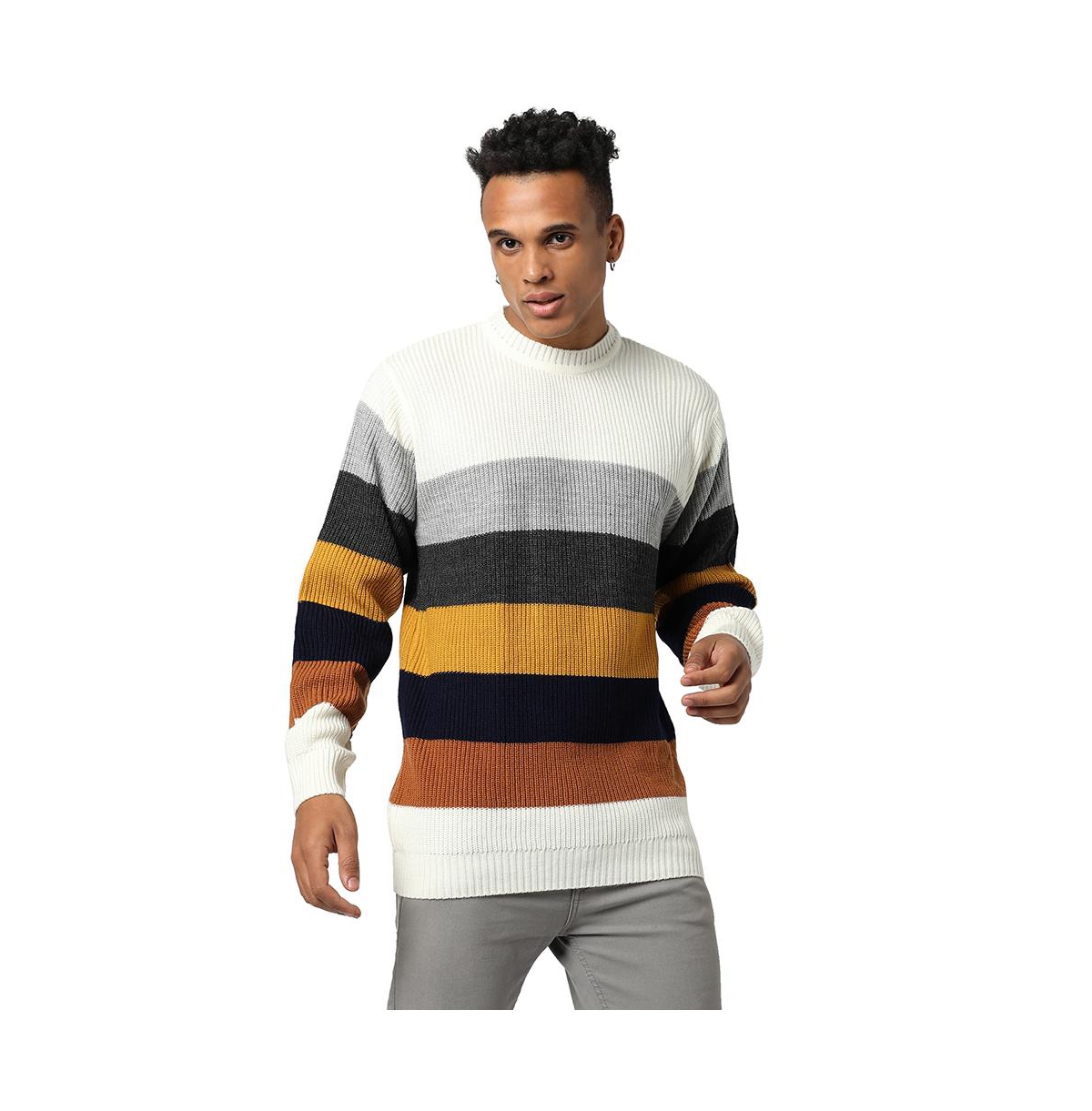 Men's Multicolor Contrast Panel Pullover Sweater - Multicolour
