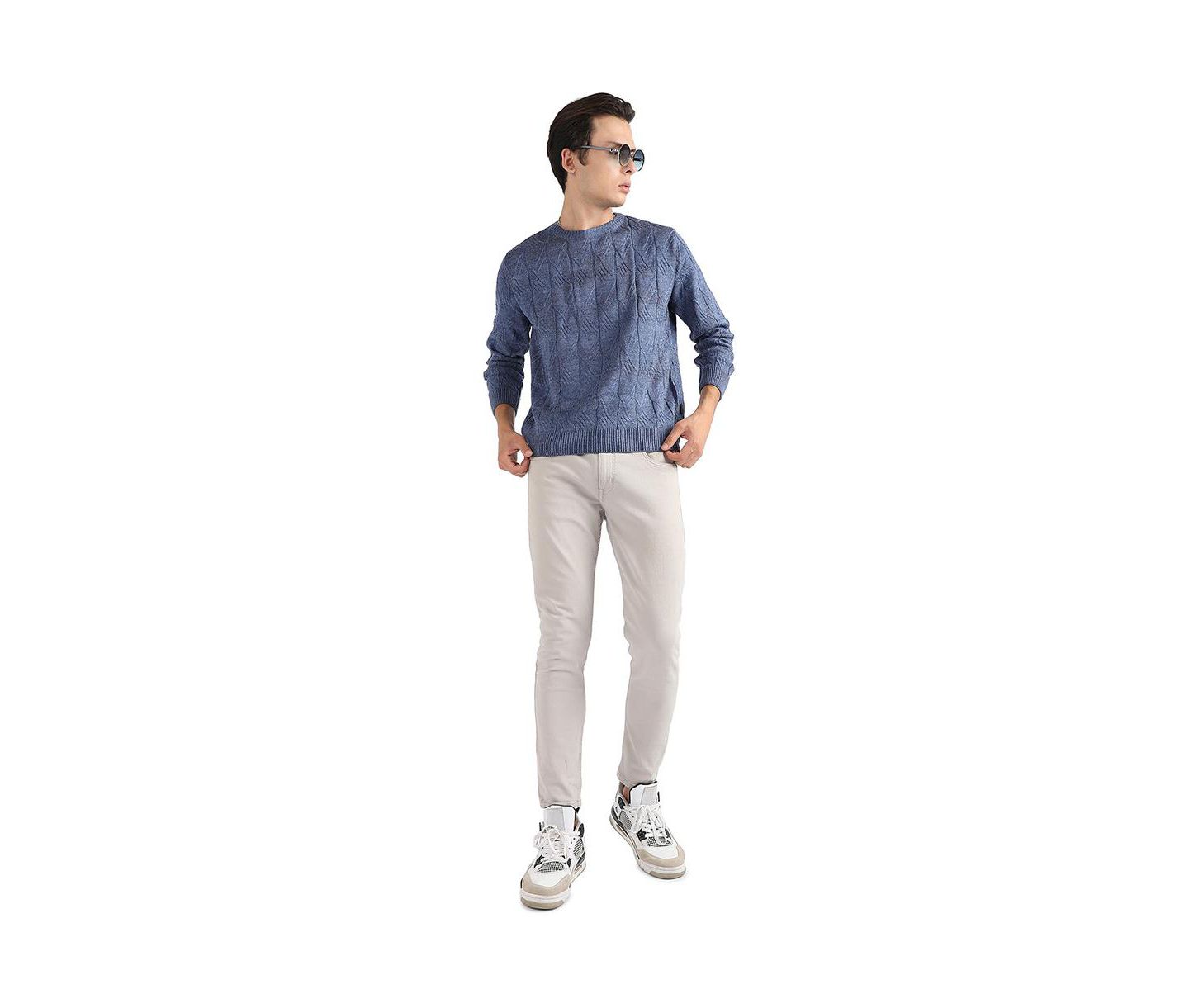 Мужской свитер Campus Sutra Blue Textured Knit Pullover, цвет: Синий — фото 2
