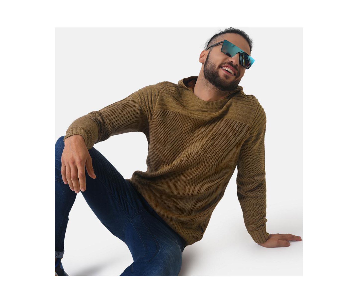 Мужской свитер Campus Sutra Brown Textured Knit Pullover, цвет: Коричневый — фото 2
