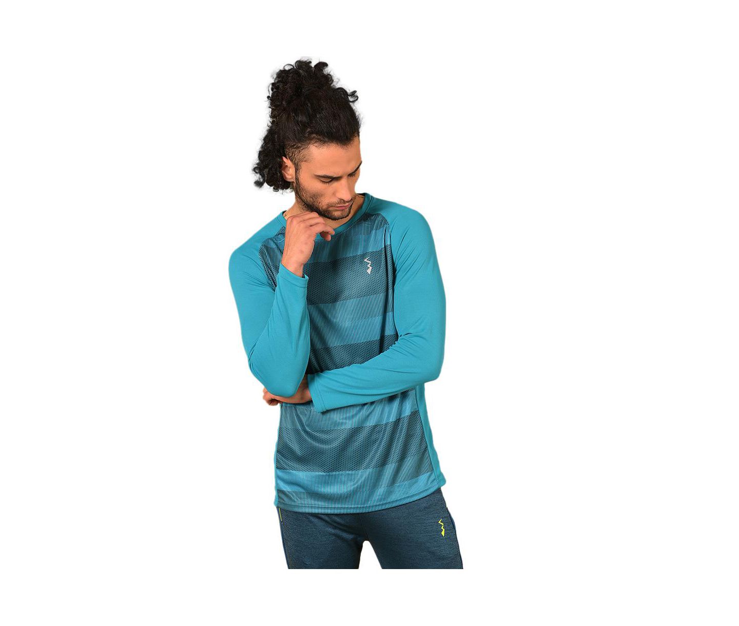 Мужская футболка Cahoot Aqua Blue Contrast Panel Activewear, цвет: Аквамариновый синий — фото 1