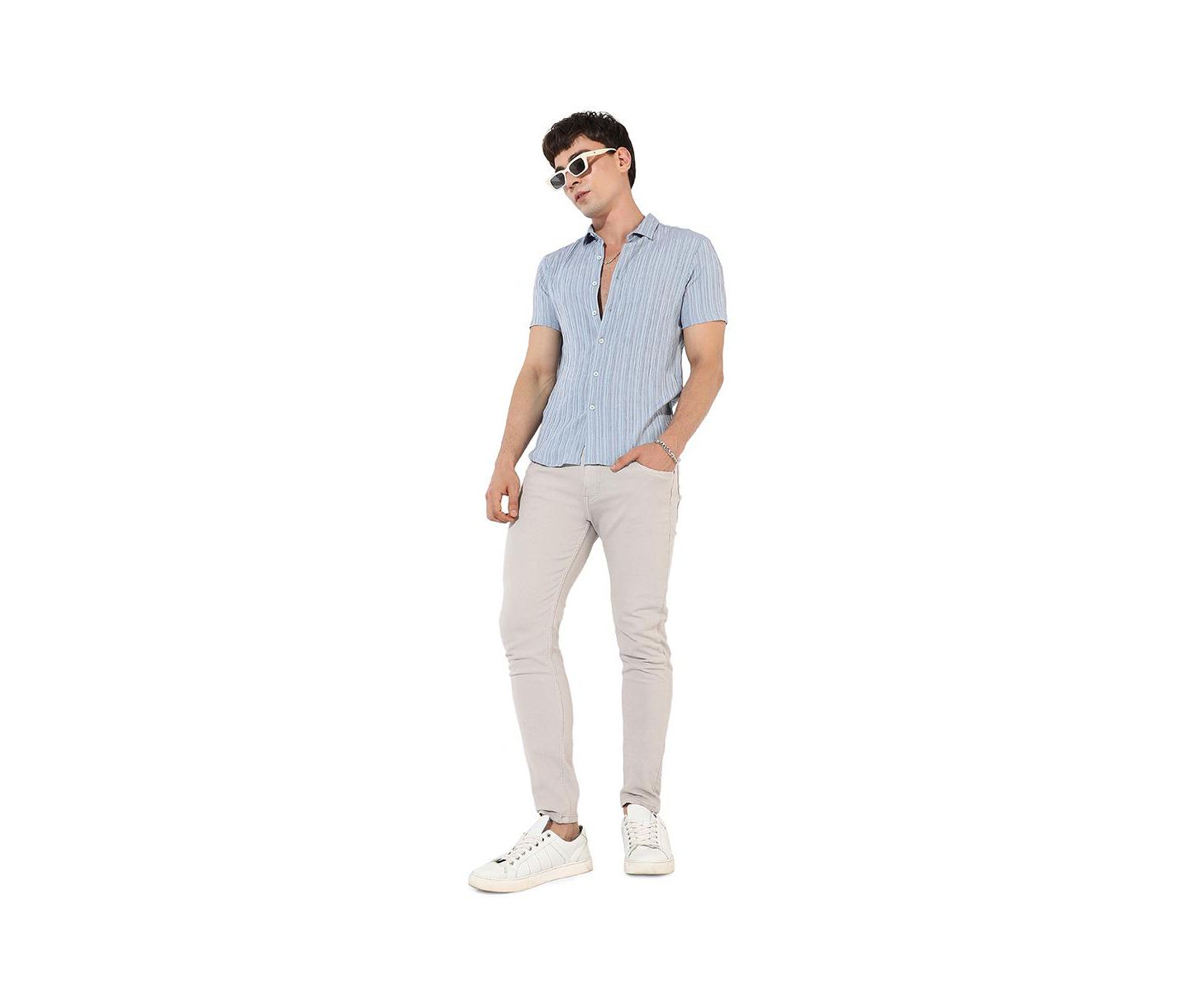 Мужская рубашка Cahoot Campus Sutra Light Blue Textured Regular Fit Casual, цвет: Светлый синий — фото 2