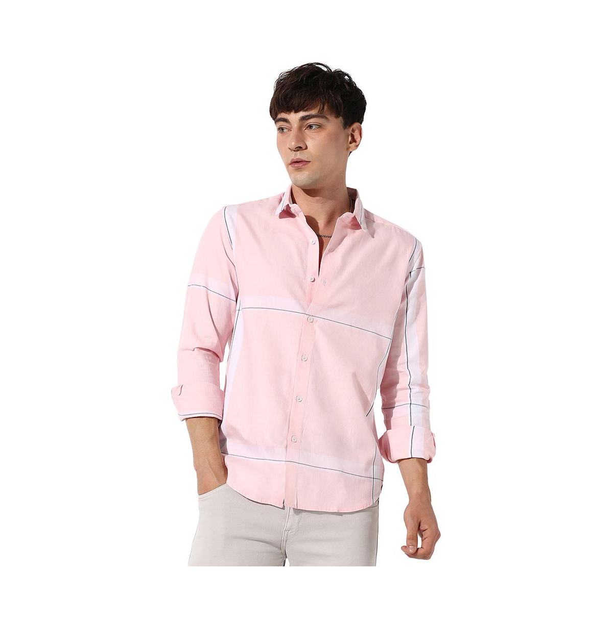 Men's Pastel Striped Button Up Shirt - Pink