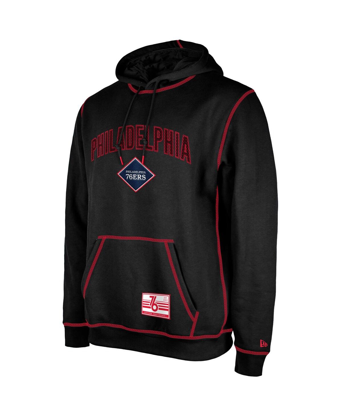 Men's New EraPhiladelphia 76ers 2023/24 City Edition Satin Stitch Elite Pack Pullover Hoodie - Black