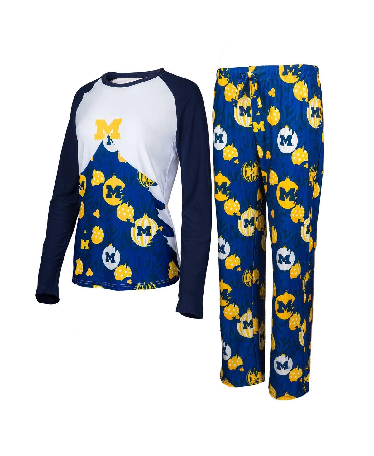Women's Concepts Sport Navy Michigan Wolverines Tinsel Ugly Sweater Long Sleeve T-shirt and Pants Sleep Set - Navy