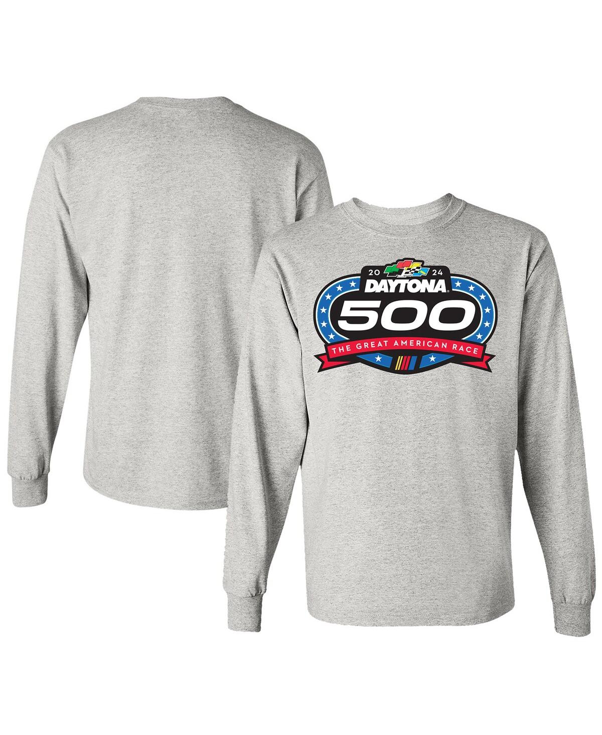 Men's Checkered Flag Sports Gray 2024 Daytona 500 Logo Long Sleeve T-shirt - Gray
