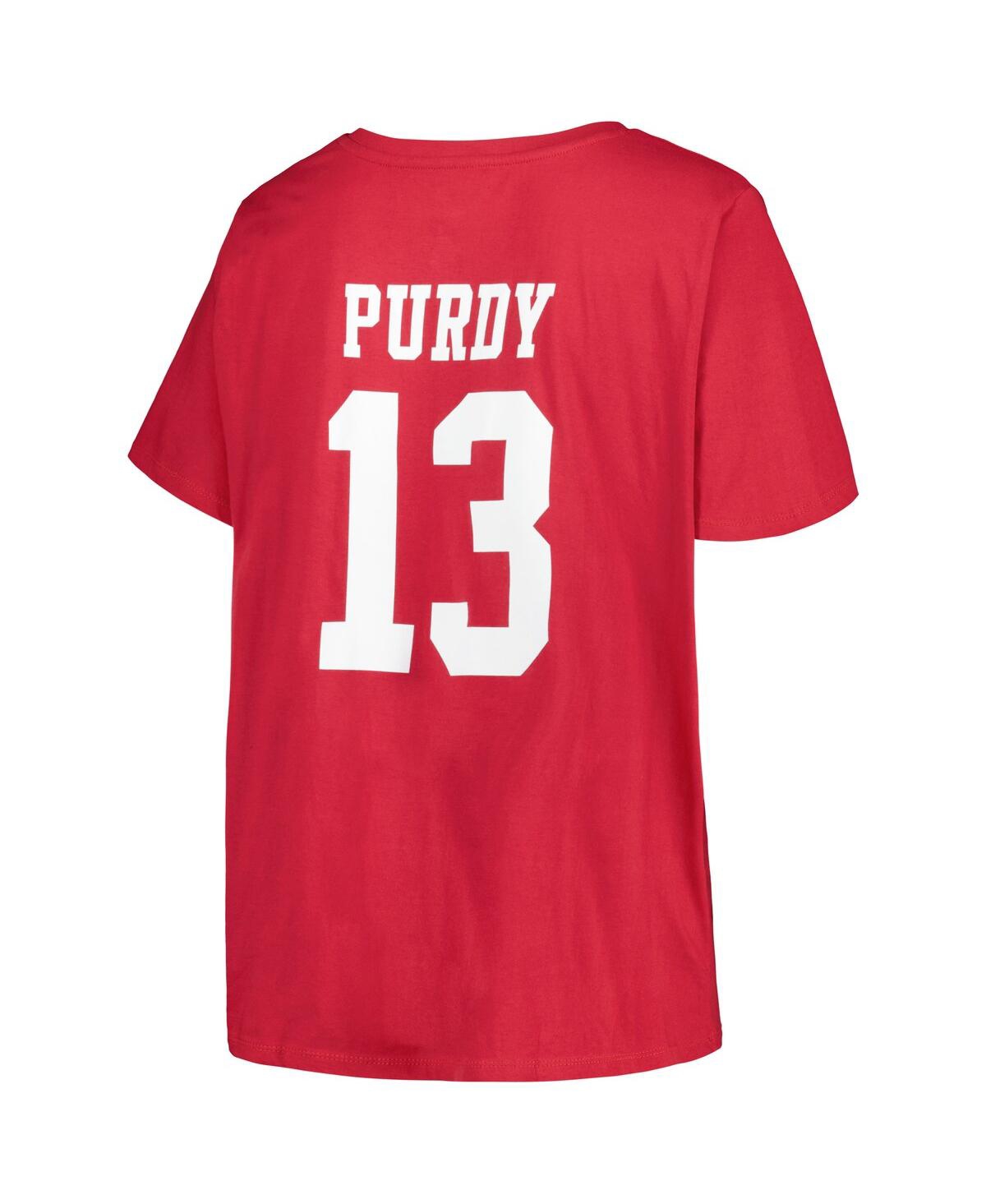 Women's Fanatics Brock PurdySan Francisco 49ers Plus Size Player Name and Number V-Neck T-shirt - Scarlet