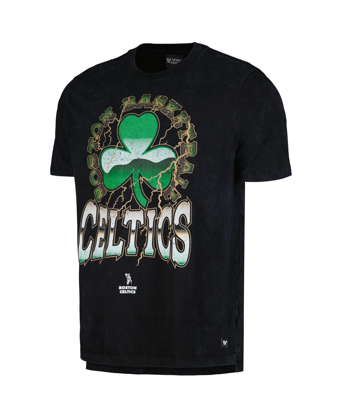 Shop The Wild Collective Men's And Women's  Black Distressed Boston Celtics Tour Band T-shirt