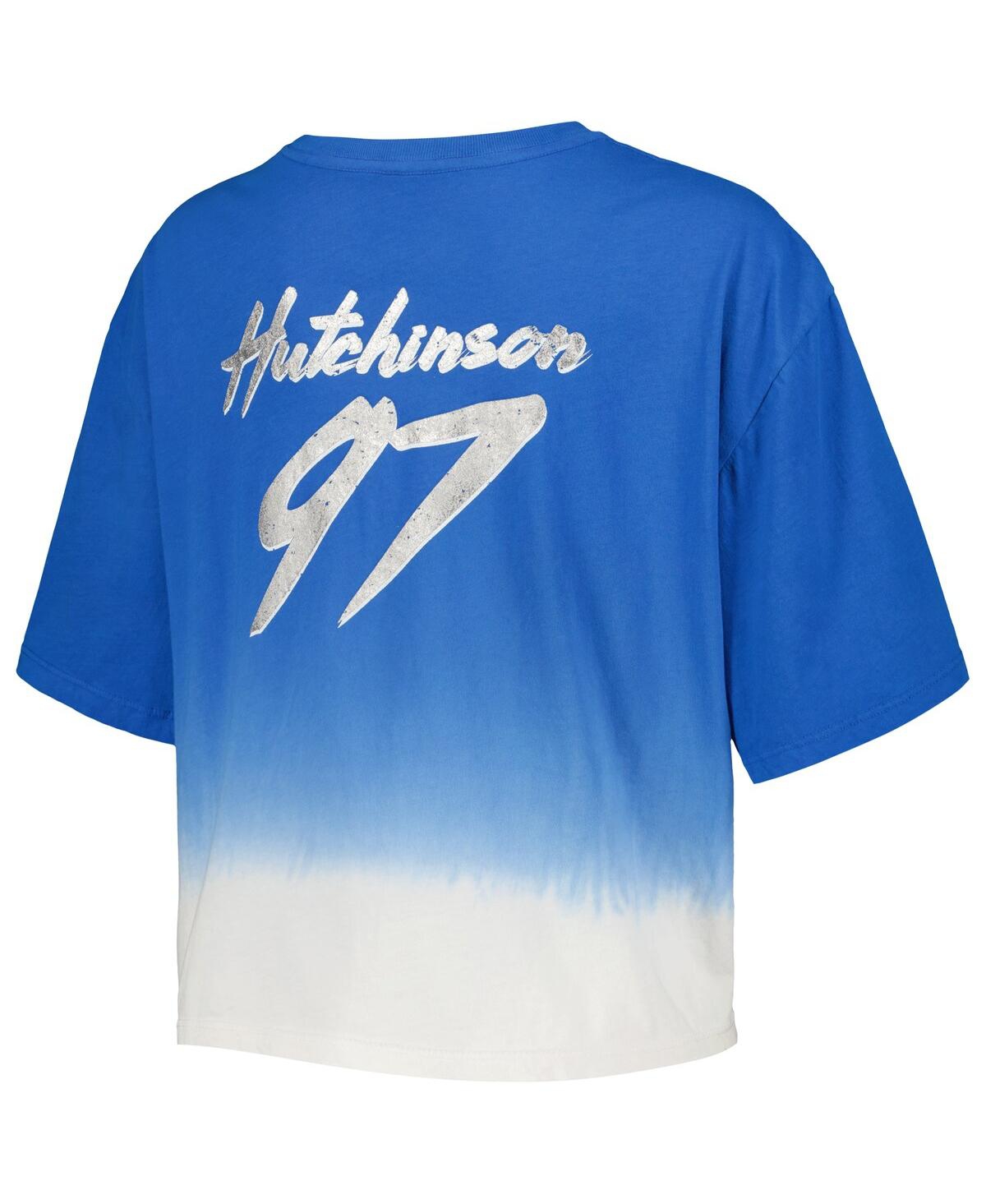 Women's Majestic Threads Aidan Hutchinson White Distressed Detroit Lions Dip-Dye Player Name and Number Crop Top - White