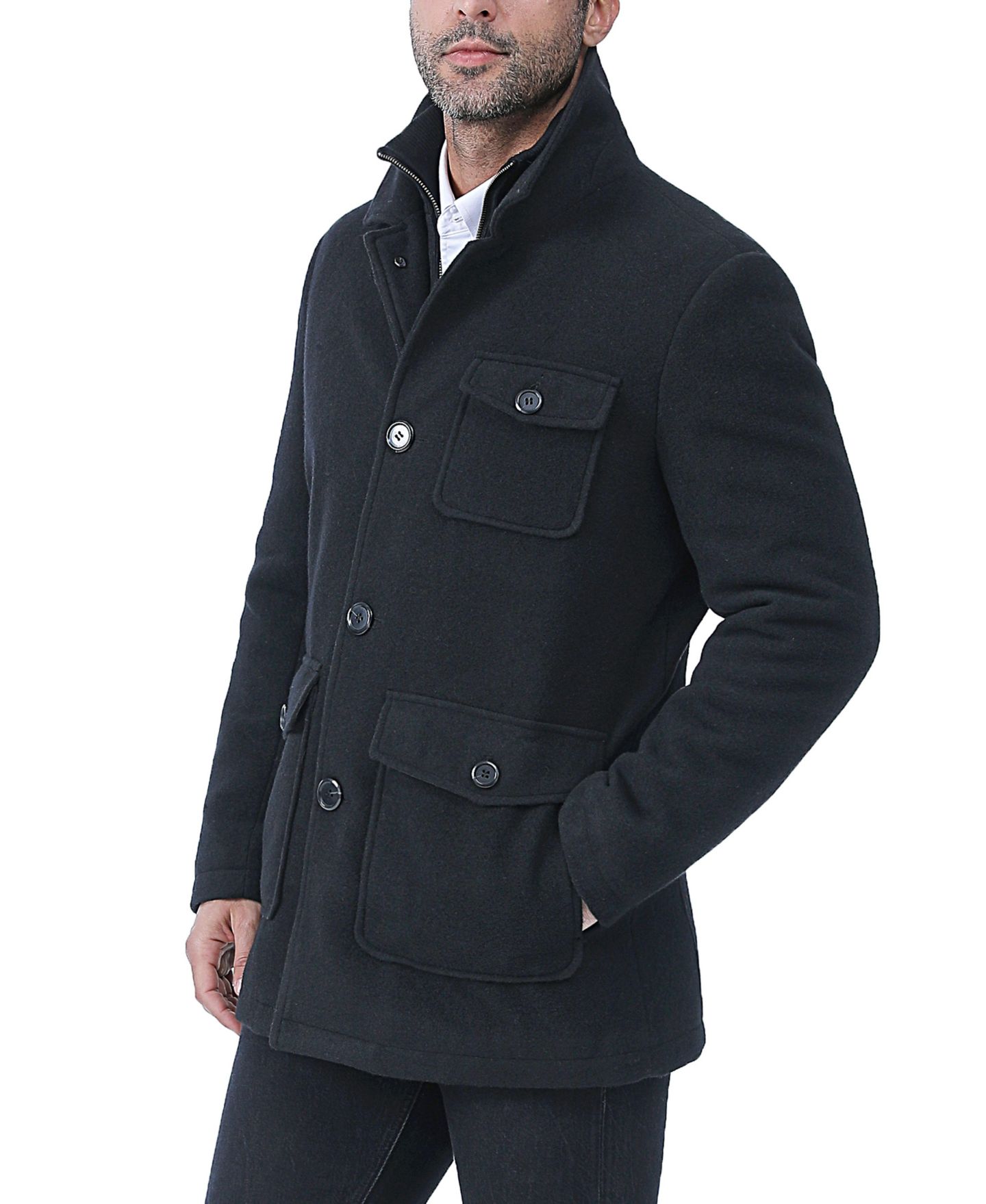 Мужское пальто BGSD Men Calvin Wool Blend Car Coat with Removable Bib - Tall, цвет: Чёрный — фото 3