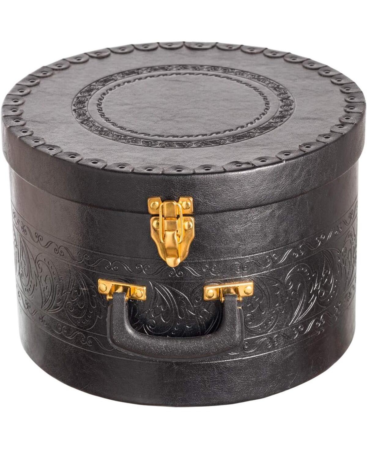 Creative Scents Black Round Hat Travel Case With Gold Locking Lid