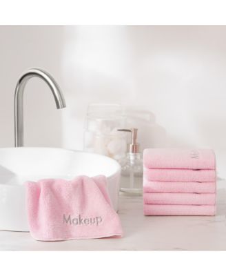 Makeup Remover Fingertip Towels (Pack of 6), Soft Coral Fleece Microfiber Washcloths for Make Up, Embroidered, 11 x 17 in.
