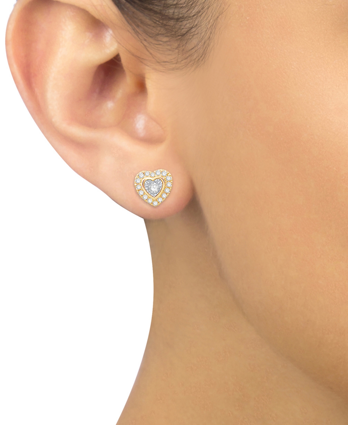Diamond Heart Halo Filigree Stud Earrings (1/3 ct. t.w.) in 10k Two-Tone Gold - 10K Yellow Gold