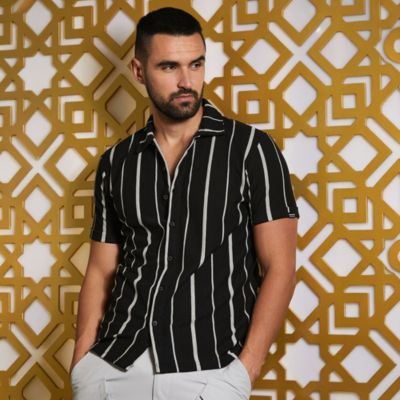 Men's Black & White Pencil Striped Shirt
