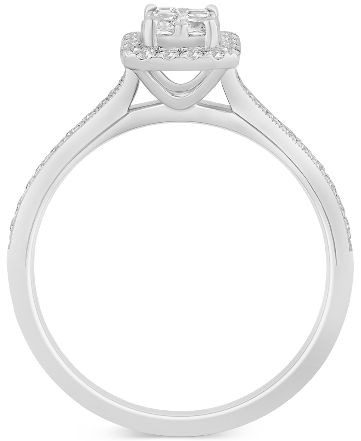 Shop Macy's Diamond Emerald Shaped Halo Cluster Engagement Ring (1/2 Ct. T.w.) In 14k White Gold