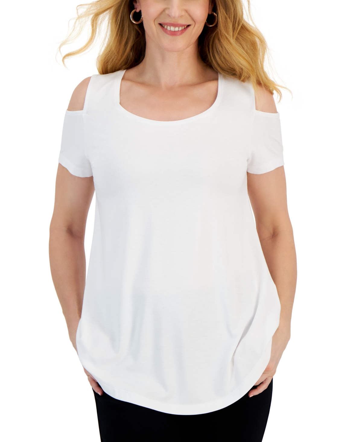 Jm Collection Women's Short Sleeve Scoop-neck Cold-shoulder Top, Created For Macy's In Bright White