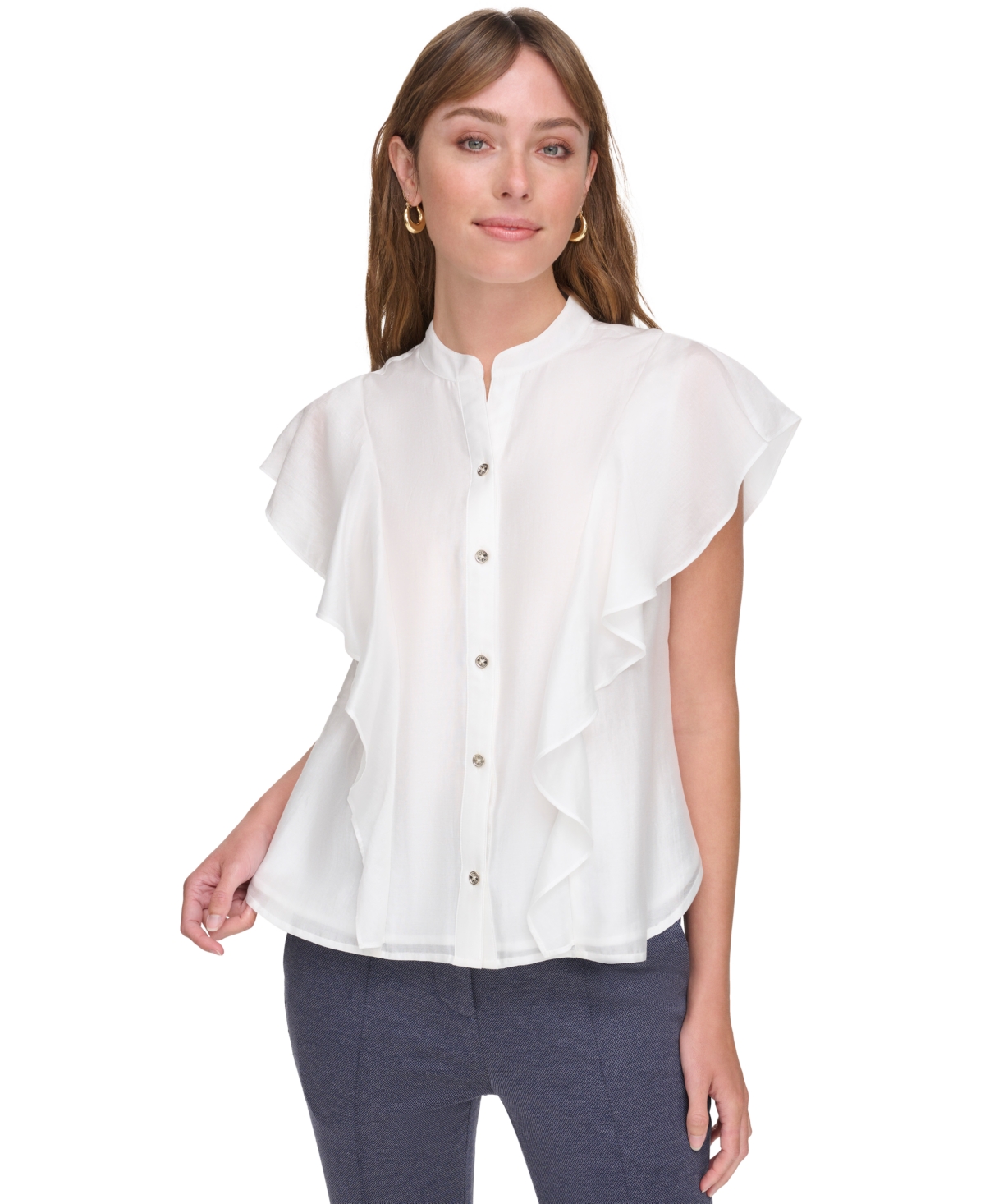 Shop Tommy Hilfiger Women's Ruffled Blouse In Ivory