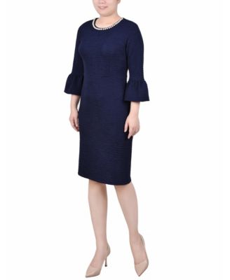 Petite 3/4 Length Imitation Pearl Detail Dress