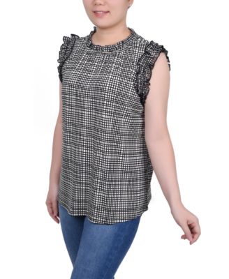 Petite Sleeveless Crepe Top with Chiffon Ruffles