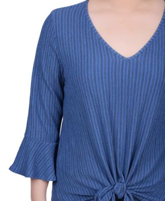 Petite 3/4 Bell Sleeve Textured Knit Top
