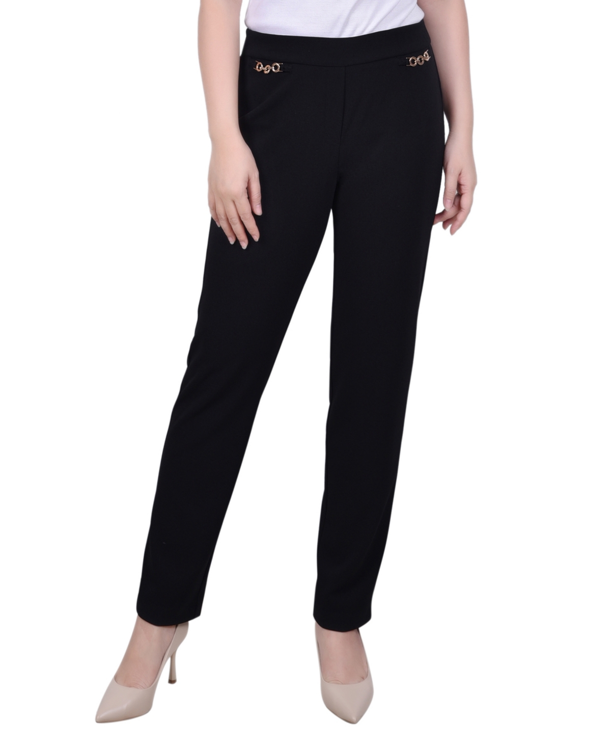 Ny Collection Petite Scuba Crepe Ankle Pants In Black