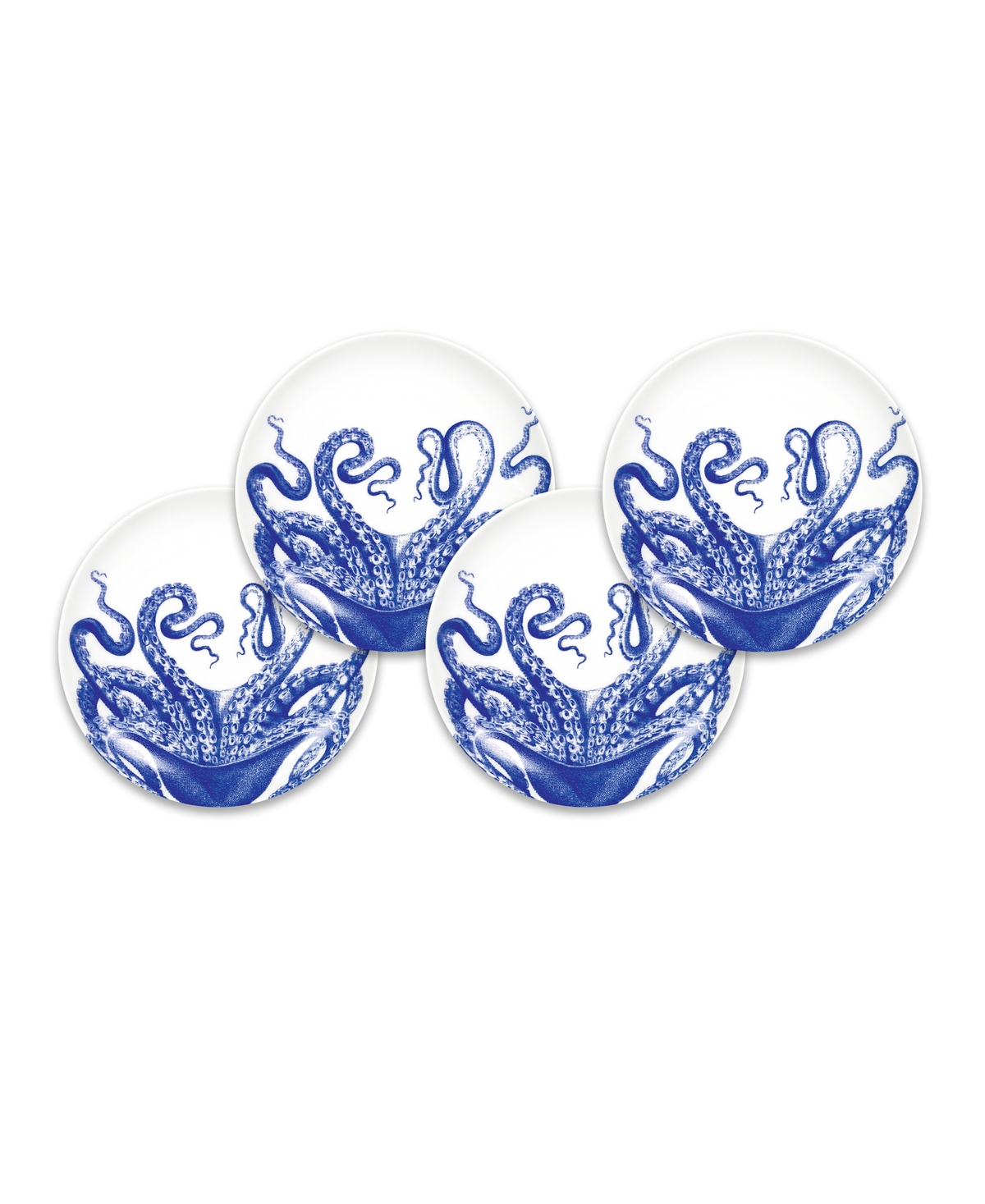 Lucy Octopus Canape Plate, Set of 4 - Blue on White