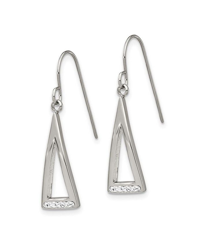 Chisel Stainless Steel Polished Crystal Dangle Shepherd Hook Earrings