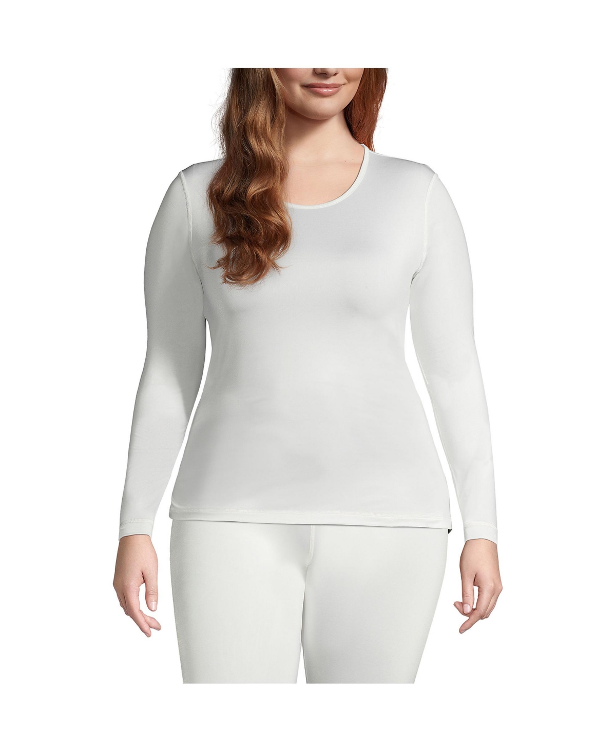 Plus Size Thermaskin Heat Long Sleeve Crewneck Long Underwear Top - Ivory