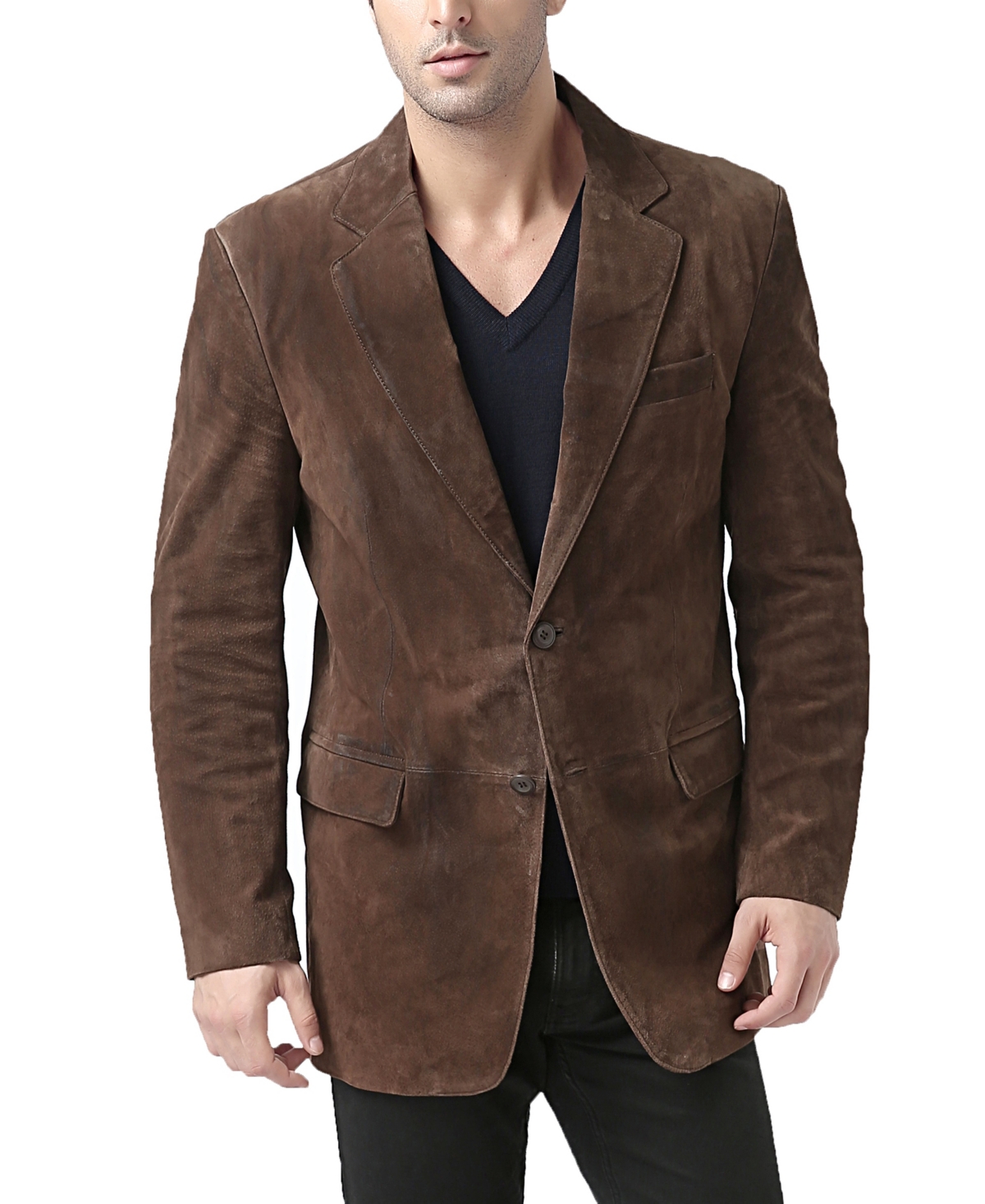 Men Cliff Classic Two-Button Suede Leather Blazer - Tall - Brown