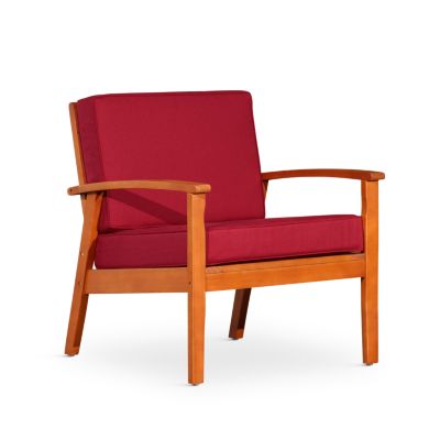 Deep Seat Eucalyptus Chair, Natural Oil Finish, Burgundy Cushions