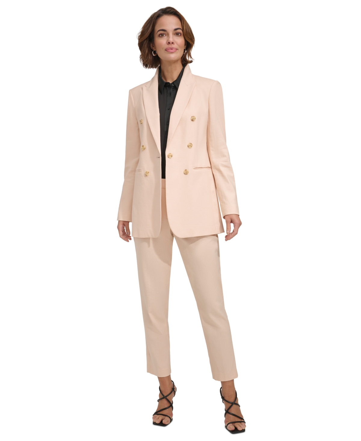 Shop Dkny Women's Linen-blend Jacket In Pale Blush