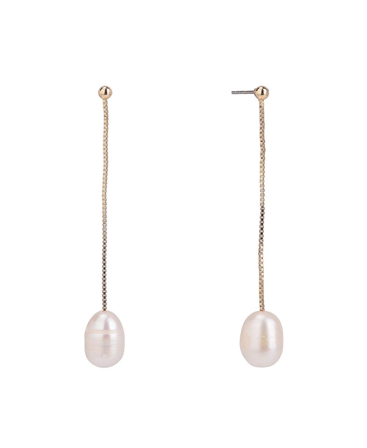 Linear Pearl Drop Earrings - Gold