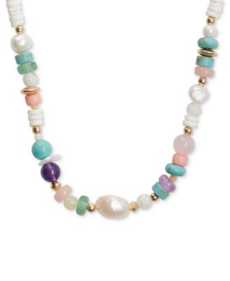 Lucky Brand - Gold-Tone Multicolor Mixed Stone Beaded Collar Necklace, 15-1/2" + 3" extender
