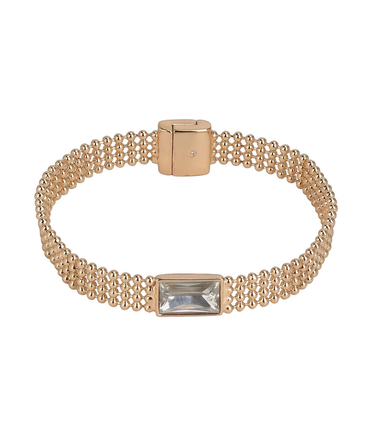 Gold Tone Bead Chain Bracelet with Magnetic Closure and Center Stone Accent - Gold