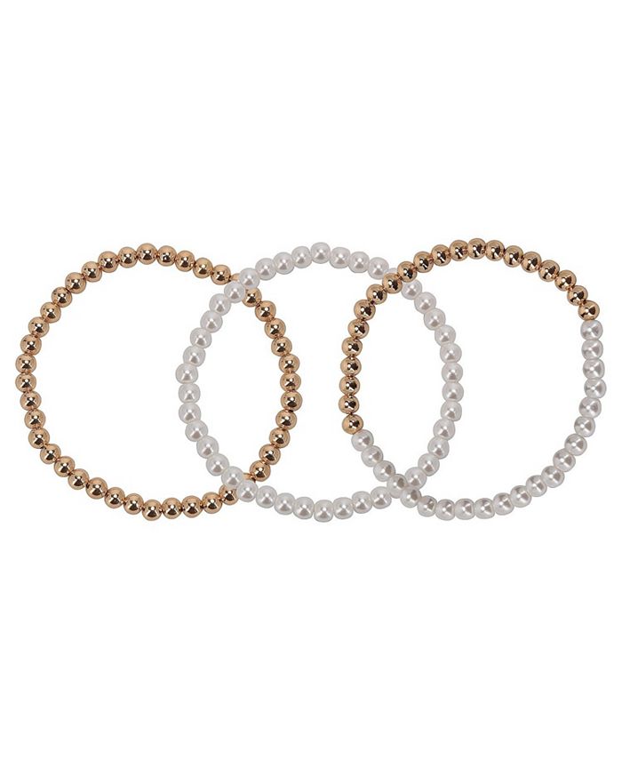 Laundry by Shelli Segal 3 Piece Gold Tone Beaded and Pearl Stretch