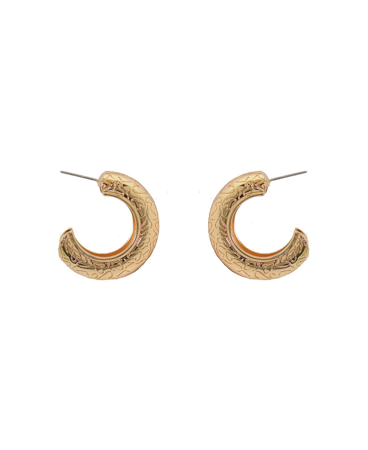 Gold Tone Etched Hoop Earrings - Gold