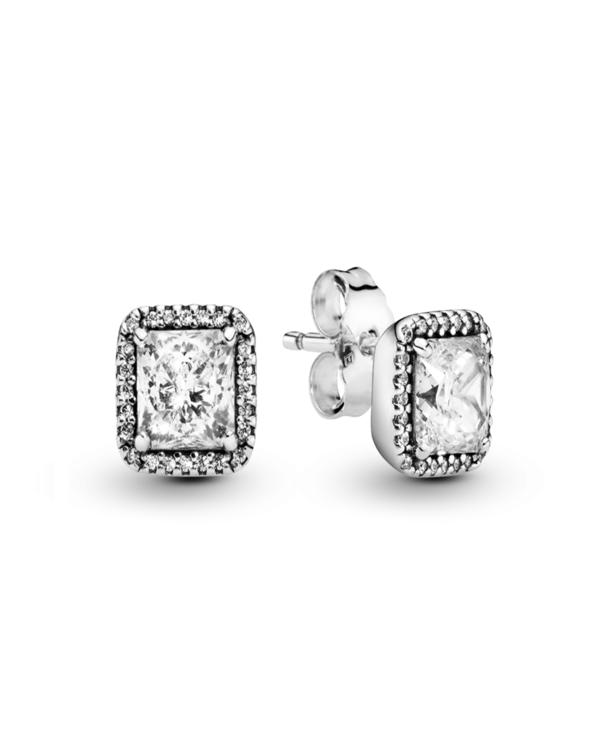 Square Sparkle Halo Stud Earrings - Silver