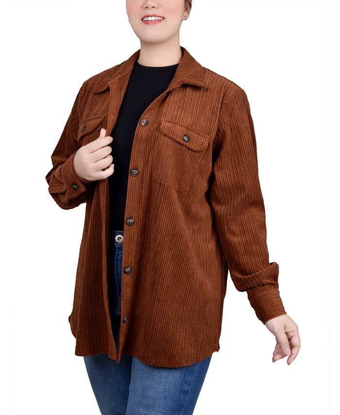 NY Collection Women's Long Sleeve Corduroy Shirt Jacket - Macy's