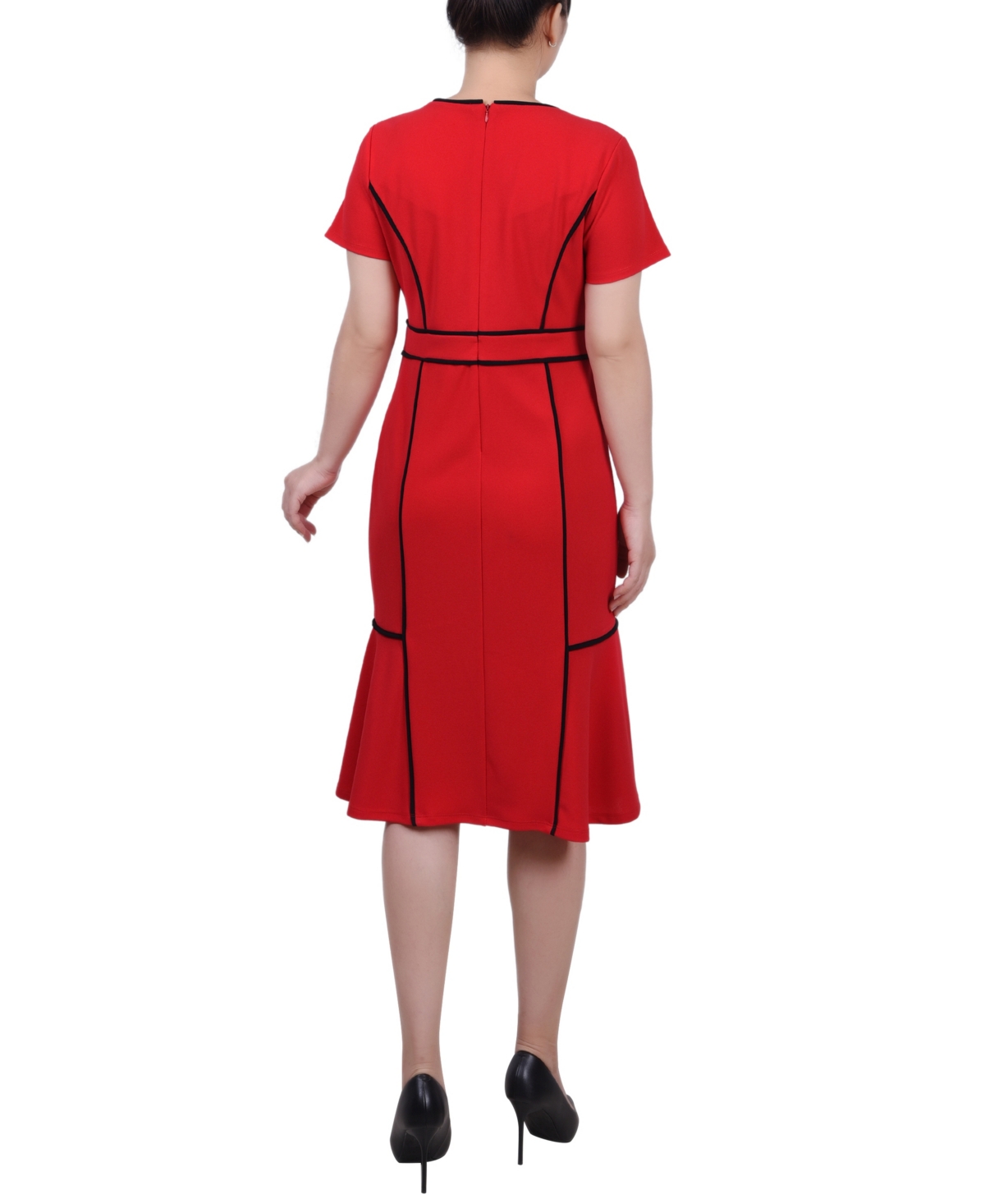 Ny Collection Women's Short Sleeve Piped Detail Dress - Black