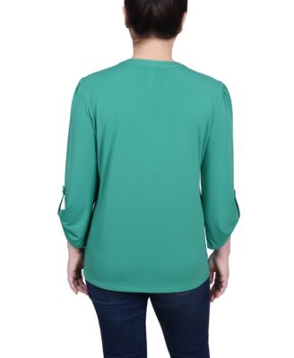 Women's Long Sleeve Pintuck Front Top with Chain Details