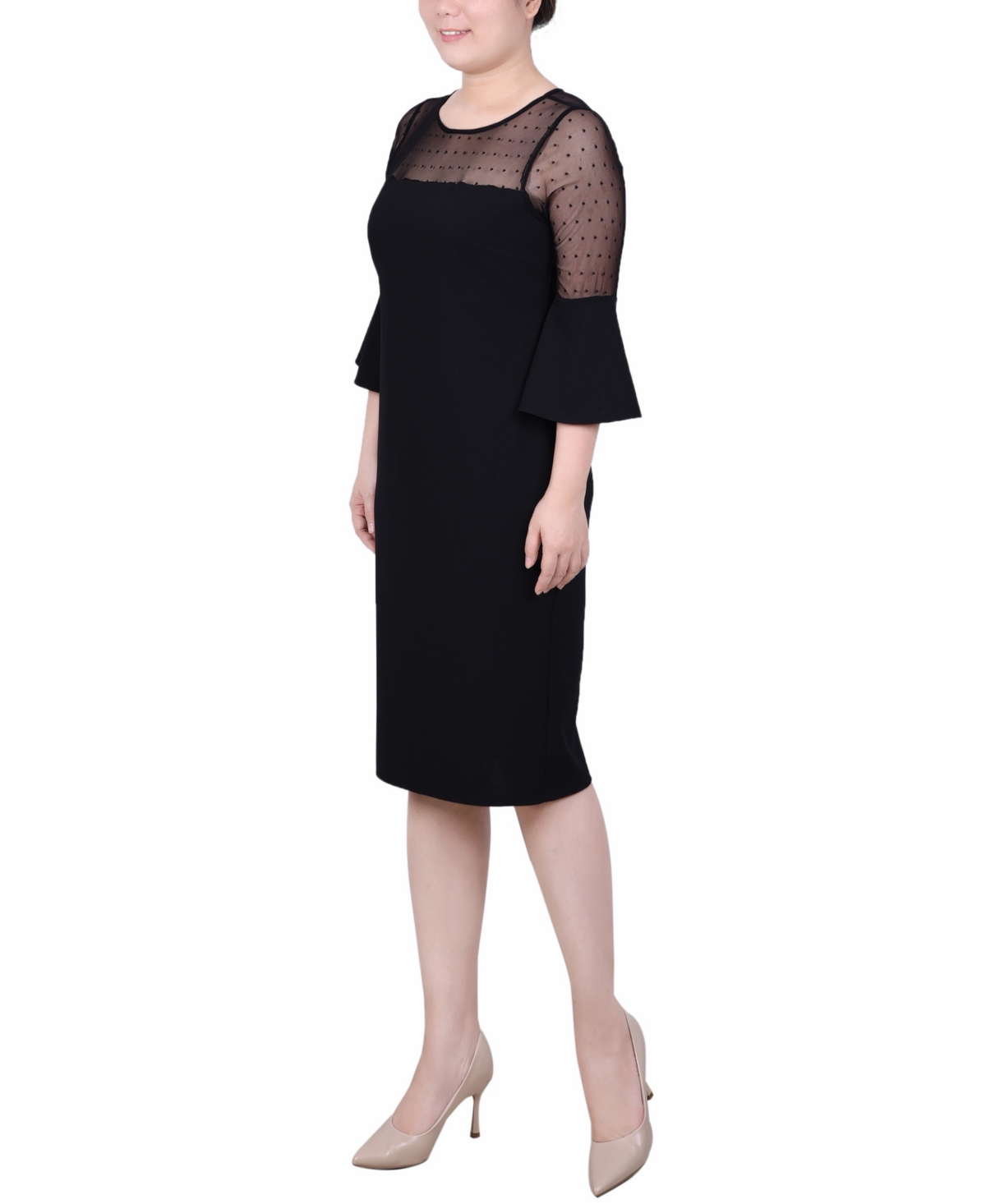 Ny Collection Women's Illusion Neck Scuba Dress In Black