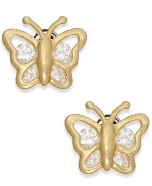image of Cubic Zirconia Butterfly Stud Earrings in 10k Gold