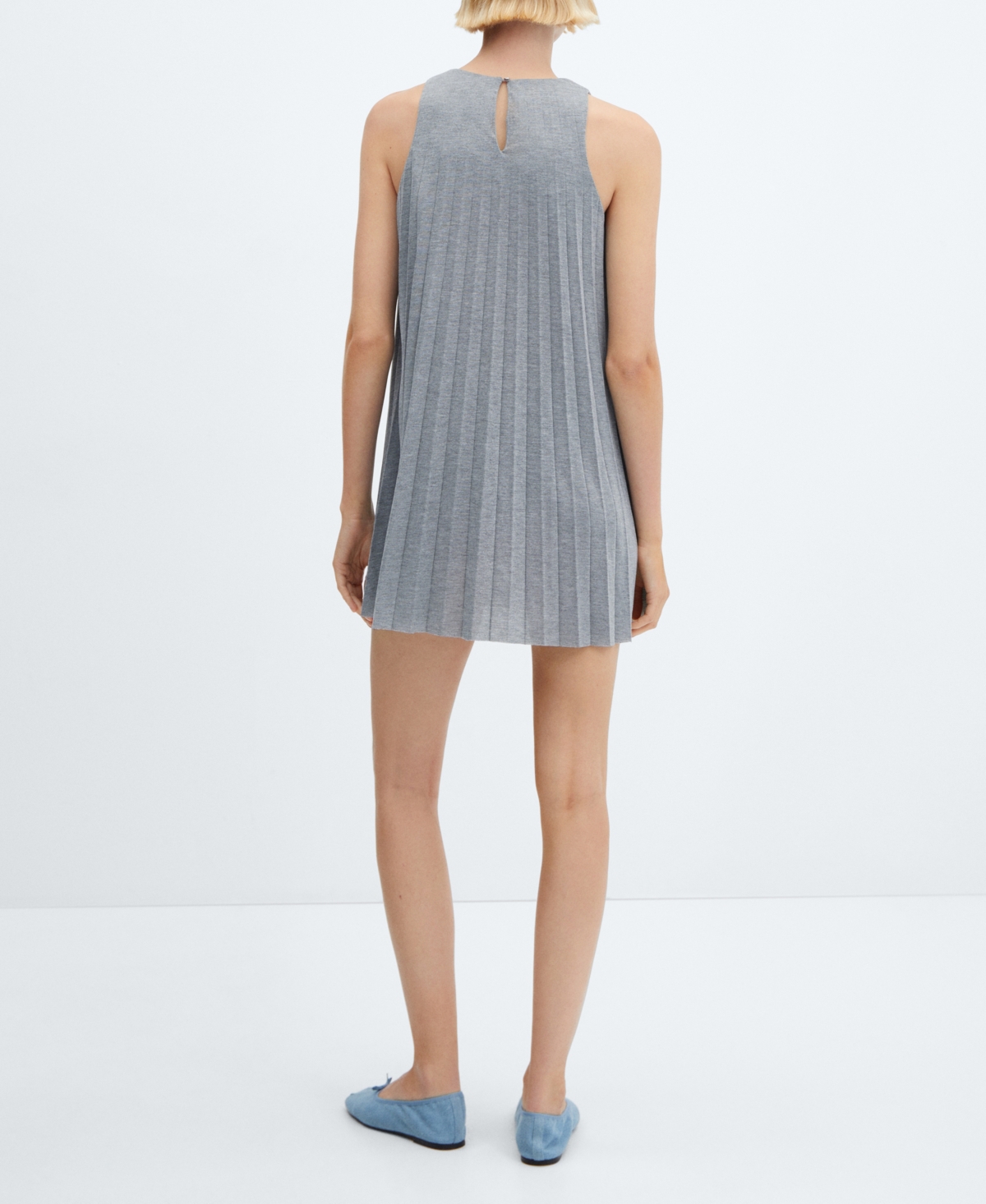 Shop Mango Women's Pleated Short Dress In Light Heather Gray