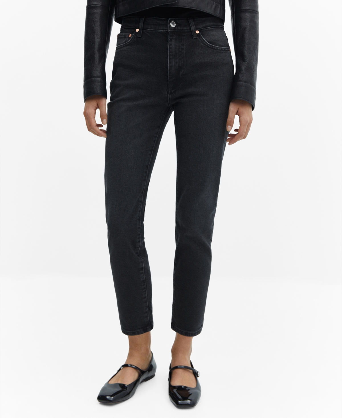 Shop Mango Women's Slim Cropped Jeans In Black Denim