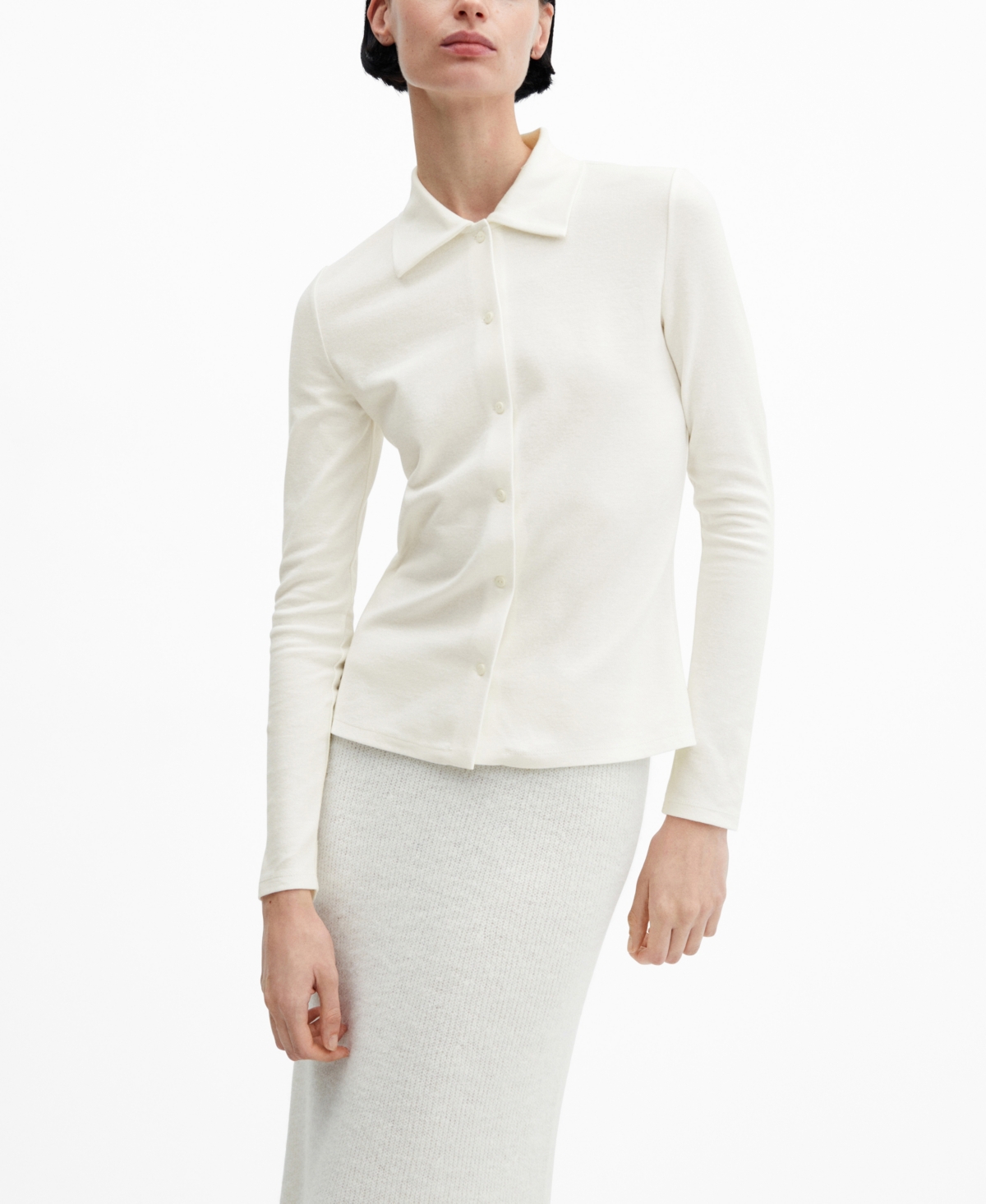 Shop Mango Women's Cotton Knit Shirt In Off White