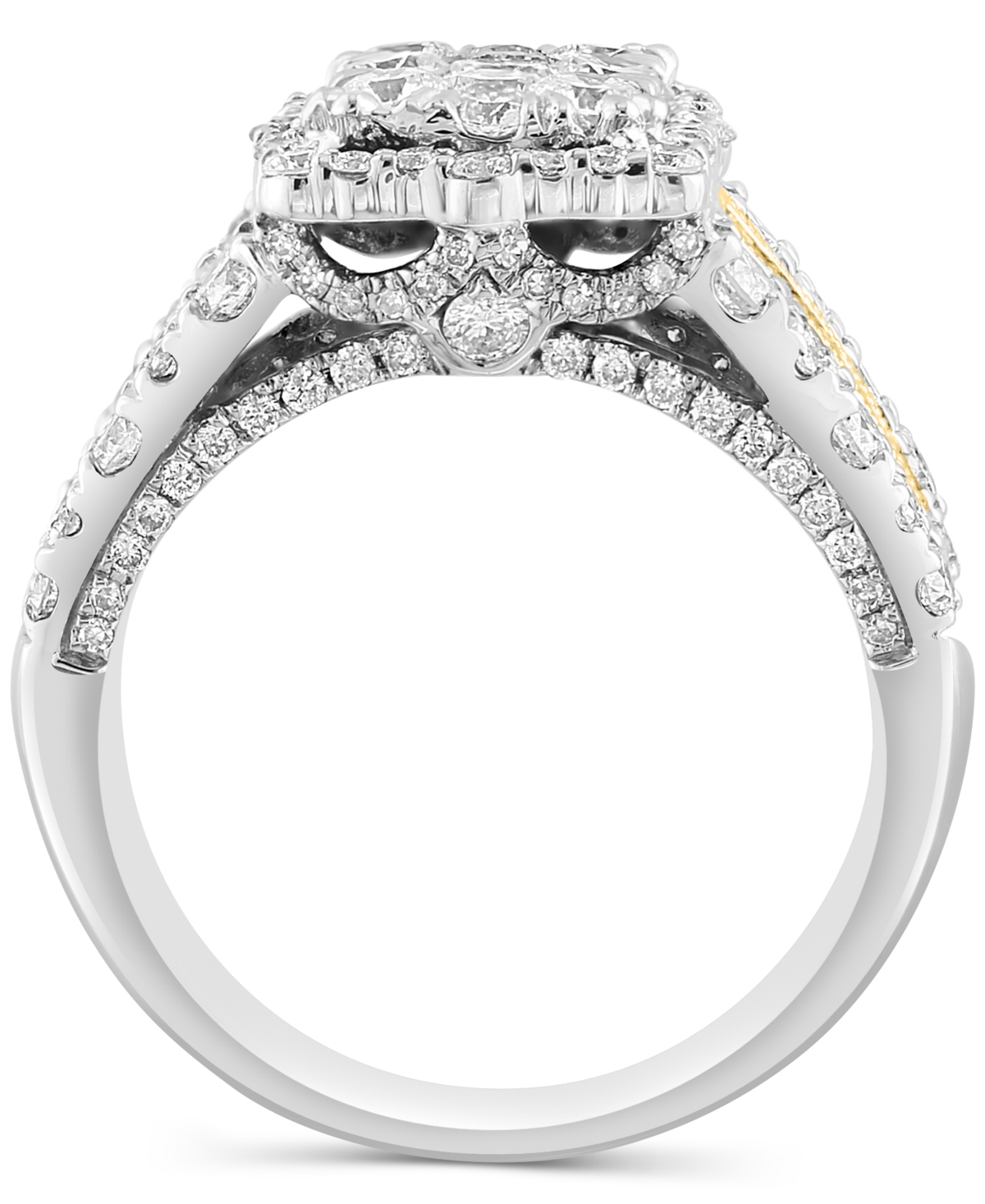 Effy Collection Effy Emerald Shaped Halo Cluster Ring (2-1/3 Ct. T.w.) In 14k Two-tone Gold In Yellow  White Gold