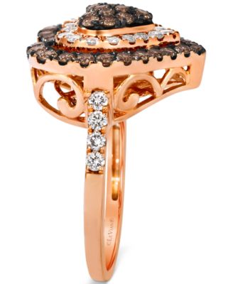 GODIVA x Le Vian&reg; Chocolate Diamond & Nude Diamond Heart Halo Cluster Ring (1-1/4 ct. t.w.) in 14k Rose Gold